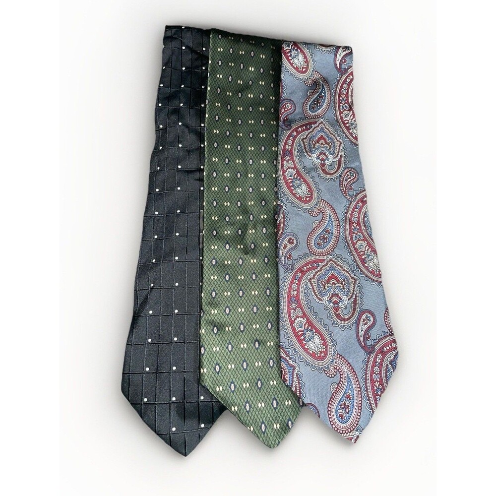 Men’s Silk Lot Of 3 Neo Bill Blass Stafford Fratelli Paisley Polkadot Geometric